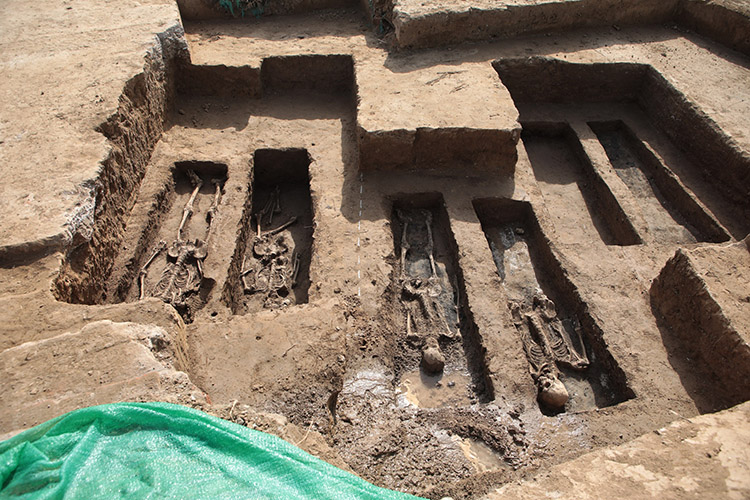 2019年10月20日，正在挖掘的古墓中可以看到尸骸。